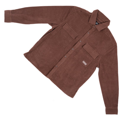 DRL ESSENTIALS, Waffle Knit Button Long Sleeve Chocolate Shirt