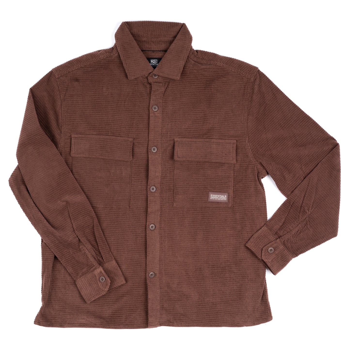 DRL ESSENTIALS, Waffle Knit Button Long Sleeve Chocolate Shirt