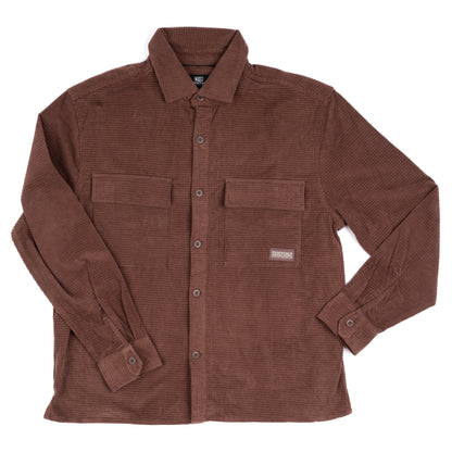 DRL ESSENTIALS, Waffle Knit Button Long Sleeve Chocolate Shirt