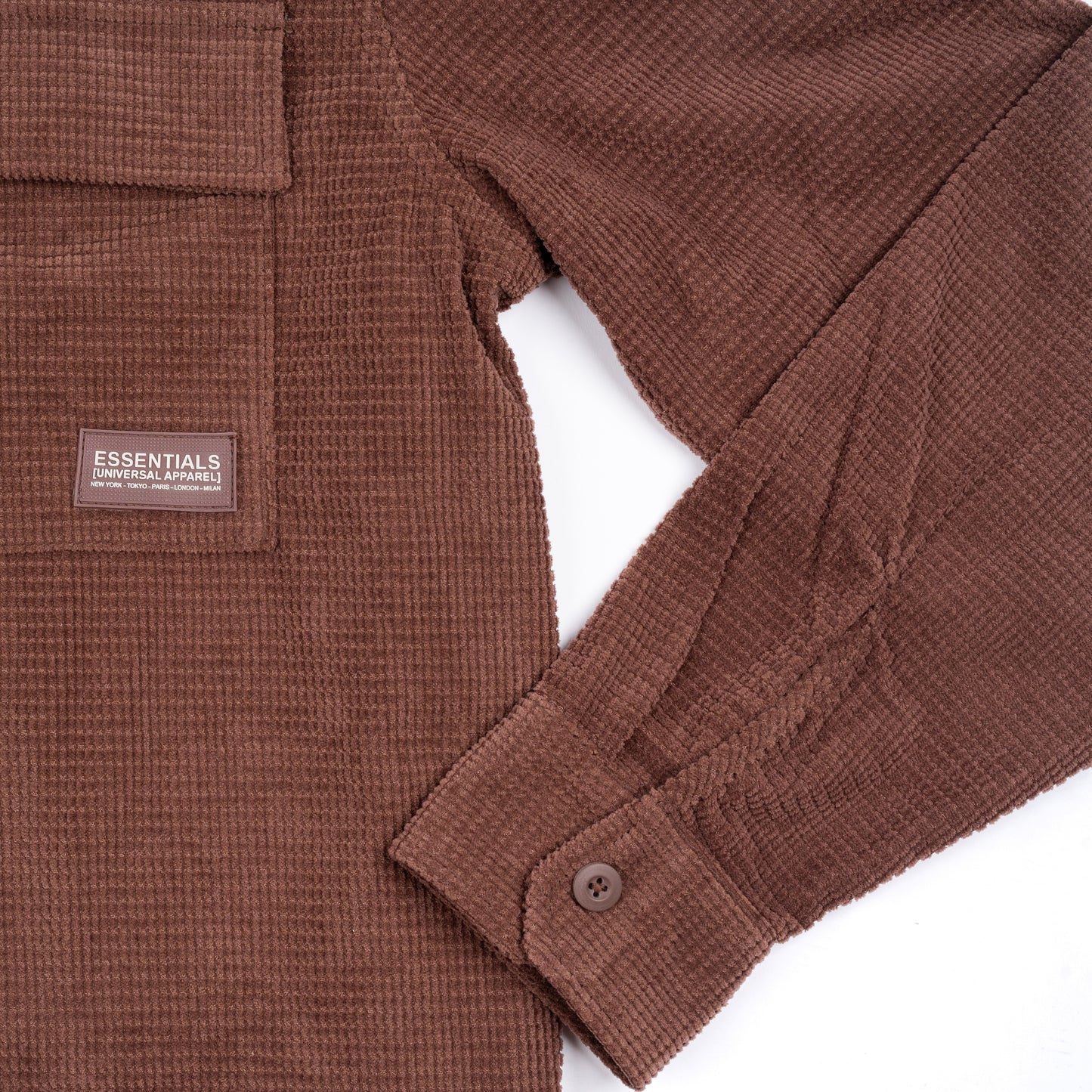 DRL ESSENTIALS, Waffle Knit Button Long Sleeve Chocolate Shirt